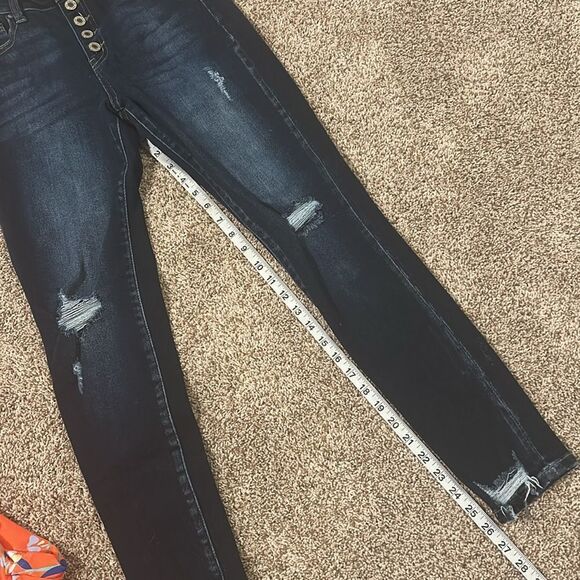 KanCan Women's High Rise Skinny Jeans Juniors Size 5 Blue Frayed Hem Stretchy - Picture 9 of 9